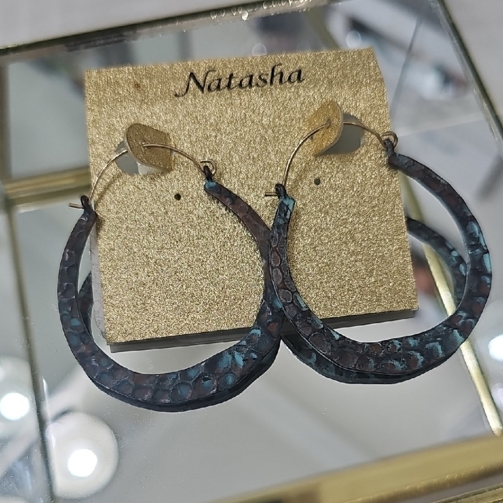 Natasha Couture Textured Faint Turquoise and Hammered Earrings